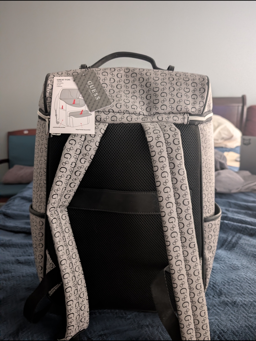 GUESS Gray and Black Monogram Backpack - Picture 5 of 5
